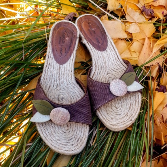 Kenneth Cole Brown Green linen jute-soled slide sandals size 7 - Picture 7 of 7